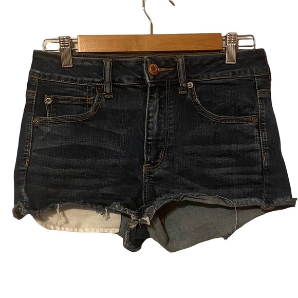 American Eagle Outfitters Hi Rise Super Stretch Shortie raw hem denim‎ shorts 6 - Picture 1 of 13
